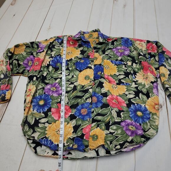 Vintage 90s At last bright floral flower long sleeve button down top vibrant y2k - Picture 2 of 5